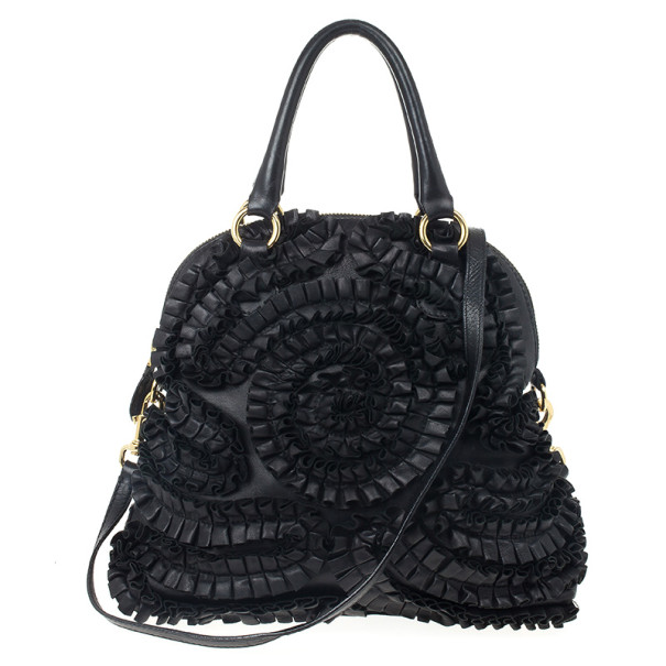 Pre Owned Valentino Black Leather Petale Dome Satchel