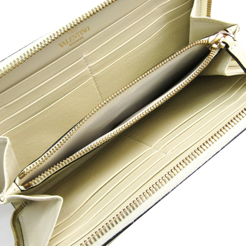

Valentino White Leather Rockstud Zip Around Wallet