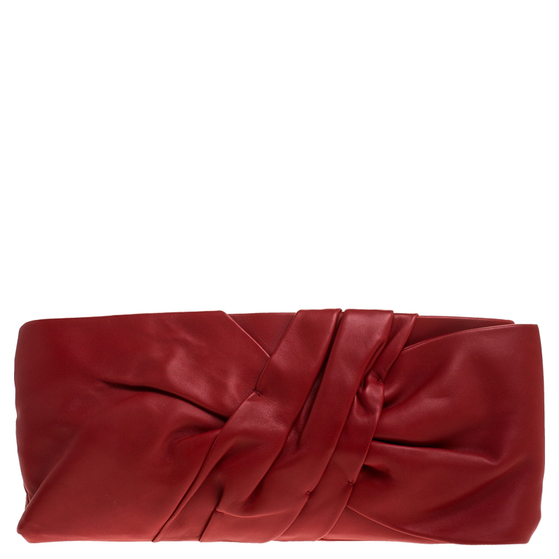 Pre Owned Valentino Red Leather Bow Flap Clutch