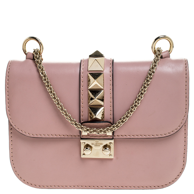 Valentino Pink Leather Small Glam Lock Chain Shoulder Bag Valentino | TLC