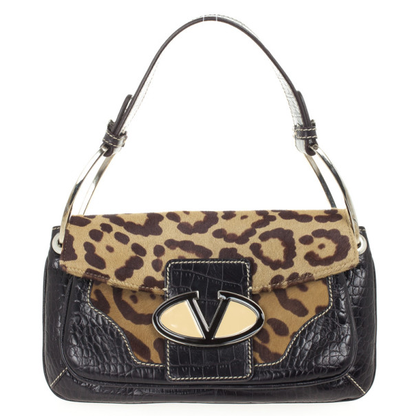 مملوكة مسبقًا Valentino Leopard Pony Hair Shoulder Bag