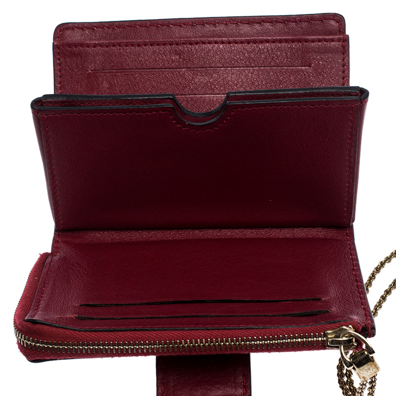 

Valentino Maroon Leather Glam Lock Wallet, Burgundy