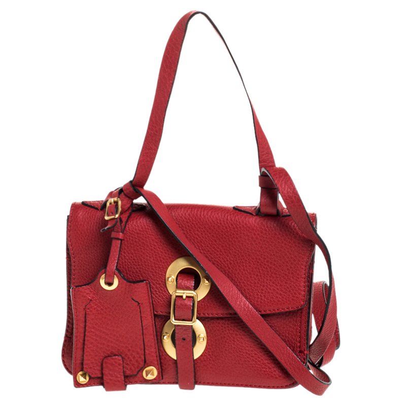 Pre Owned Valentino Red Leather Buckle Flap Shoulder Bag
