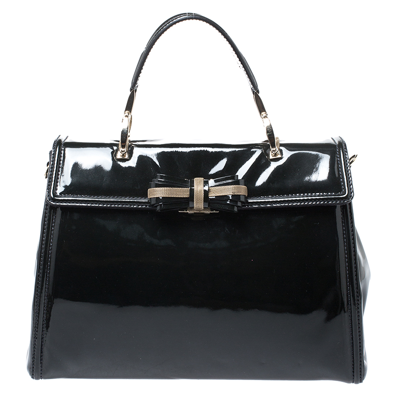 Pre Owned Valentino Black Patent Leather Top Handle Bag