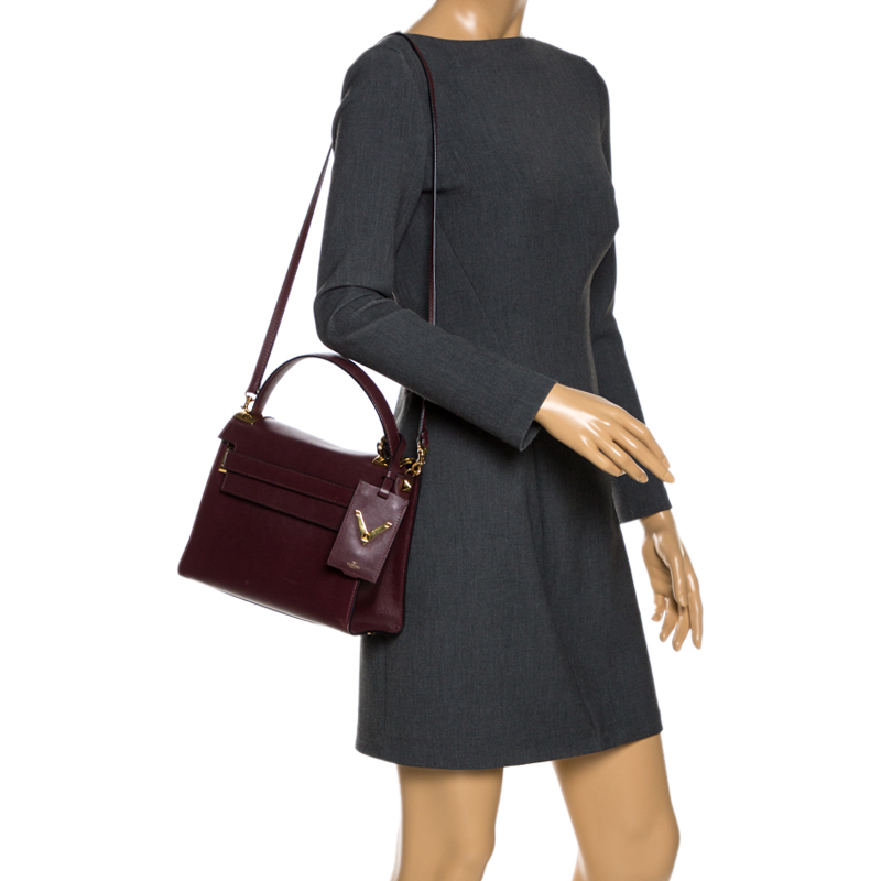 

Valentino Burgundy Leather Flap Top Handle Bag