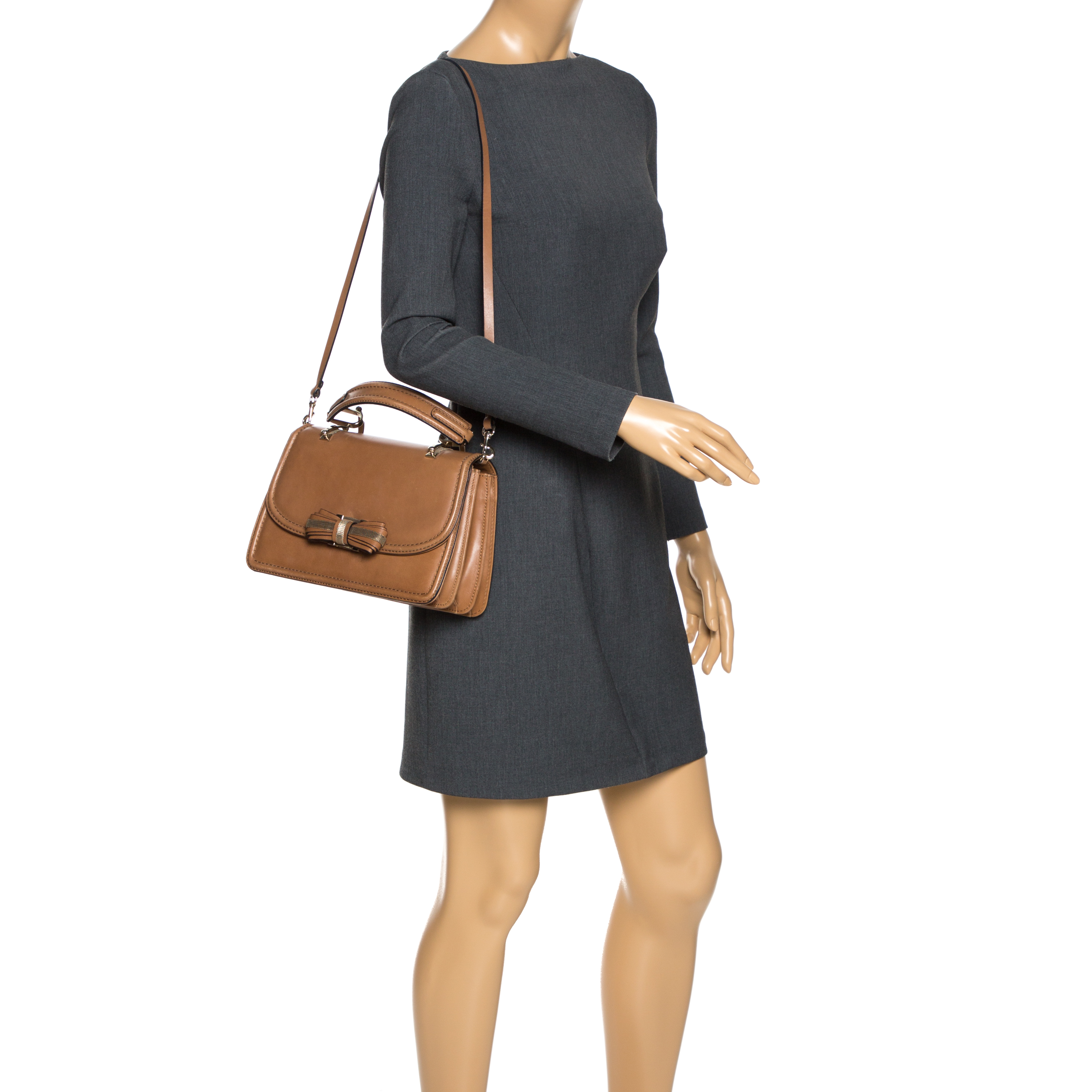 

Valentino Tan Leather Flap Top Handle Bag, Brown