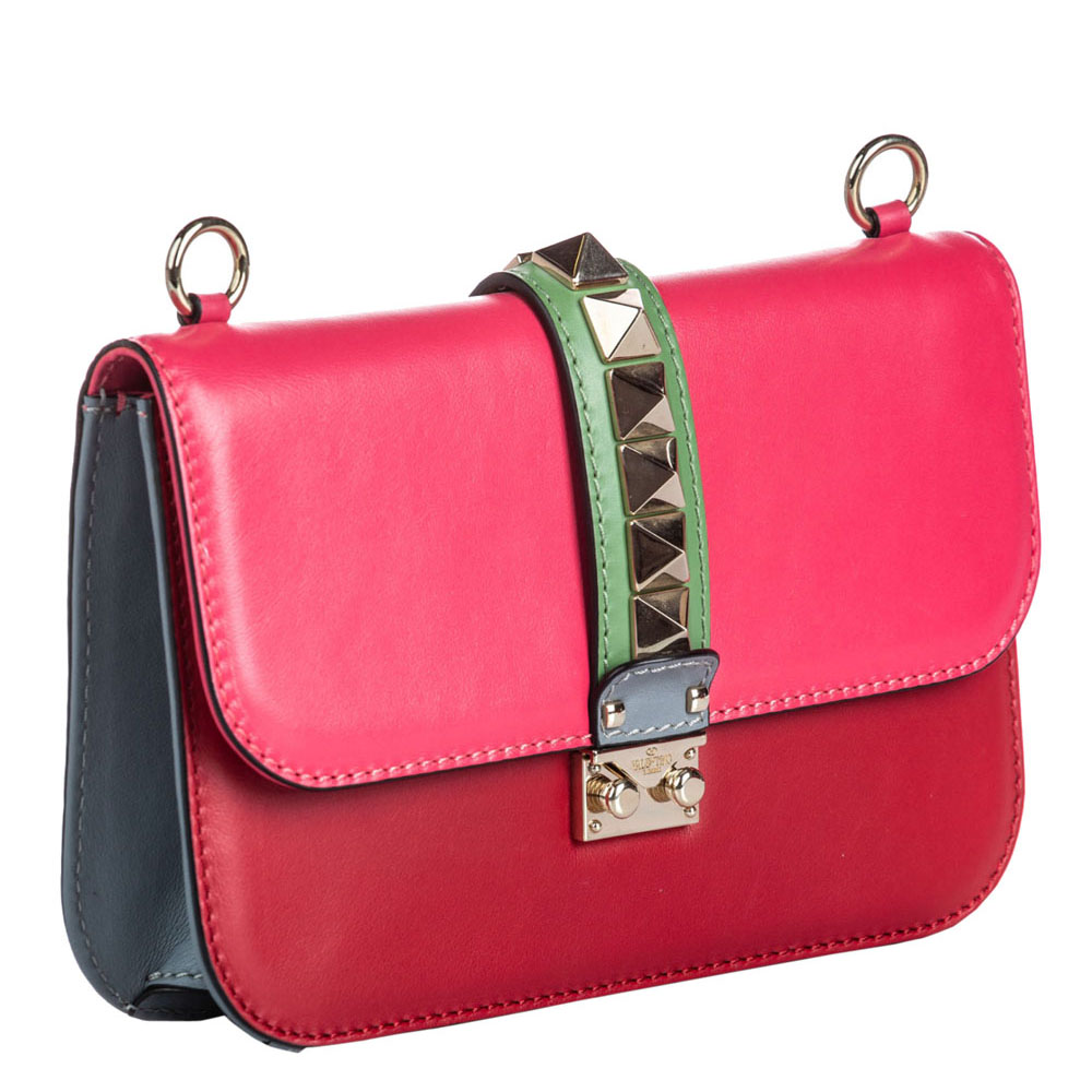 

Valentino Pink Leather Glam Lock Medium Shoulder Bag