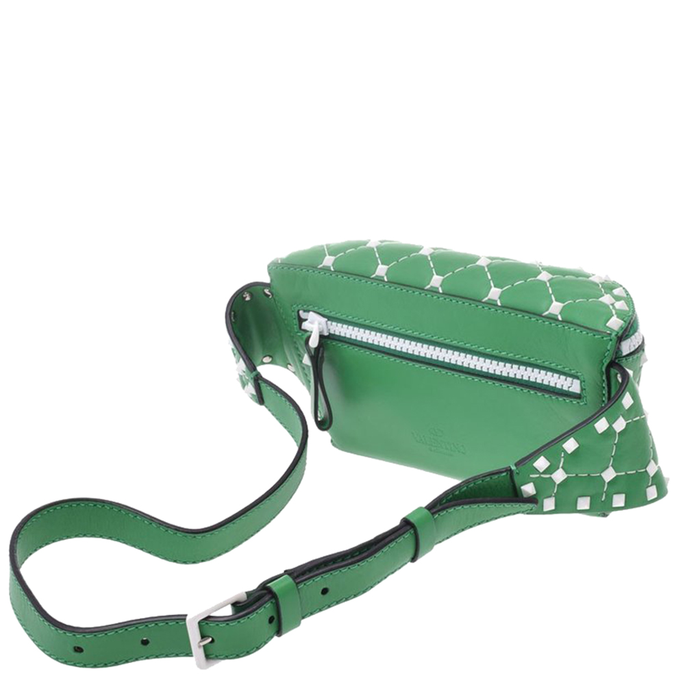 

Valentino Garavani Green/White Leather Rockstud Spike Belt Bag