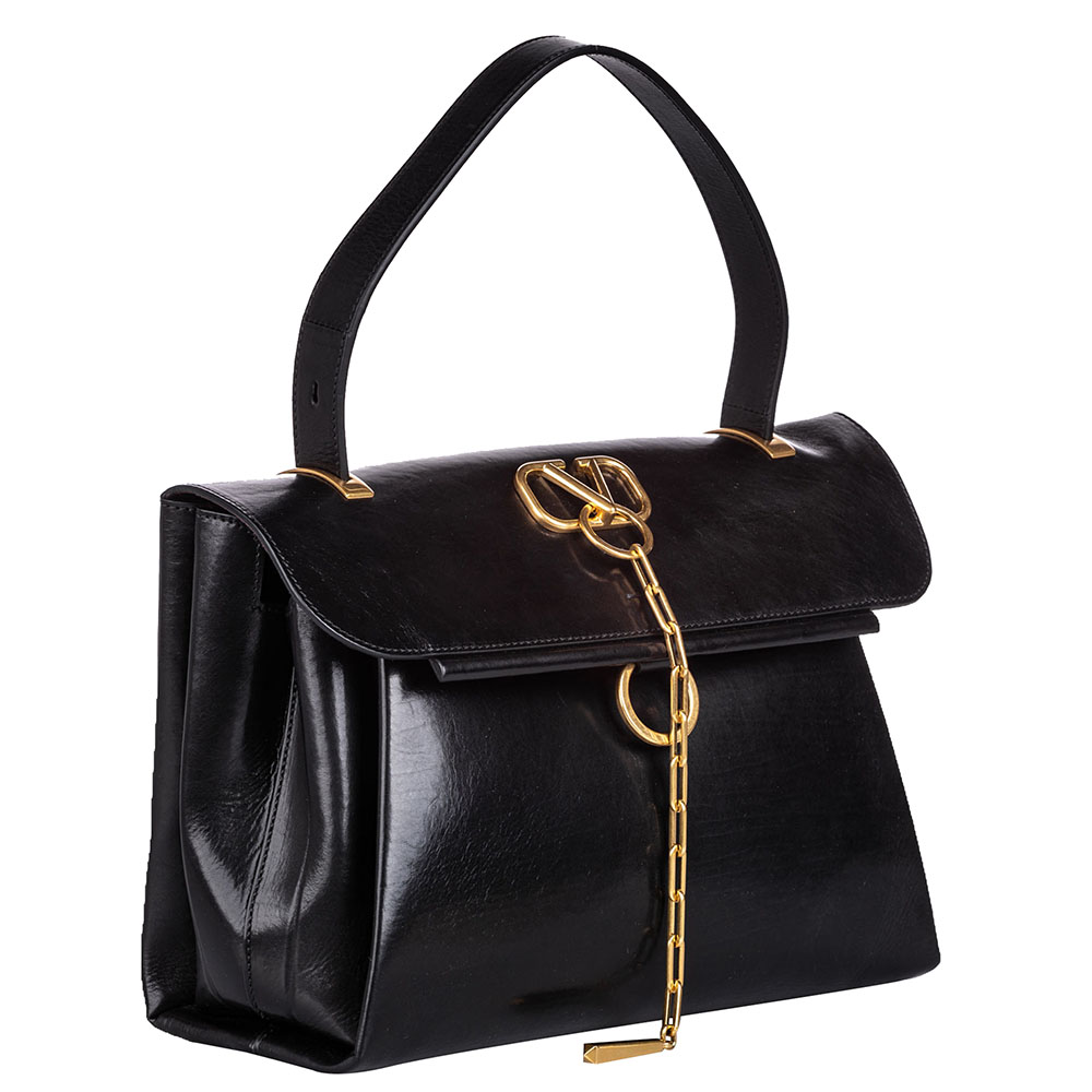 

Valentino Black Leather V-Chain Top Handle Bag