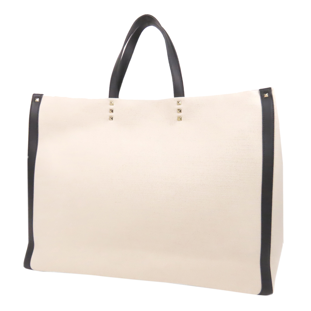 

Valentino Beige/Black Canvas VLTN Grande Plage Tote Bag