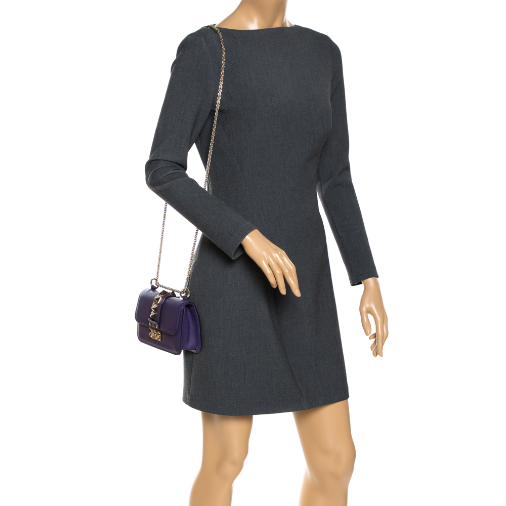 

Valentino Purple Leather Mini Glam Lock Shoulder Bag