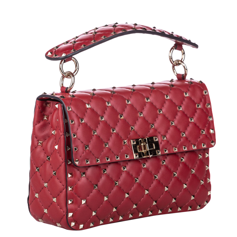 

Valentino Red Leather Medium Rockstud Spike Bag