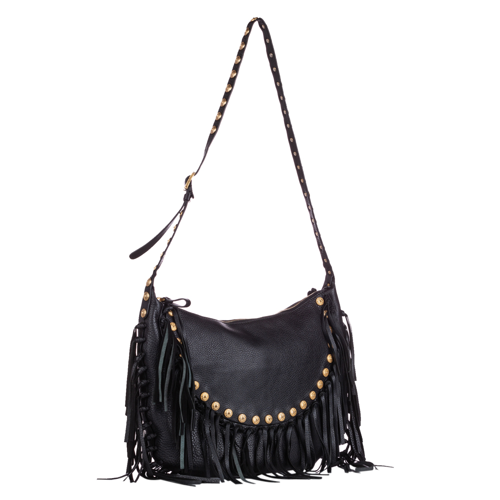 

Valentino Black C-Rockee Leather Hobo Bag