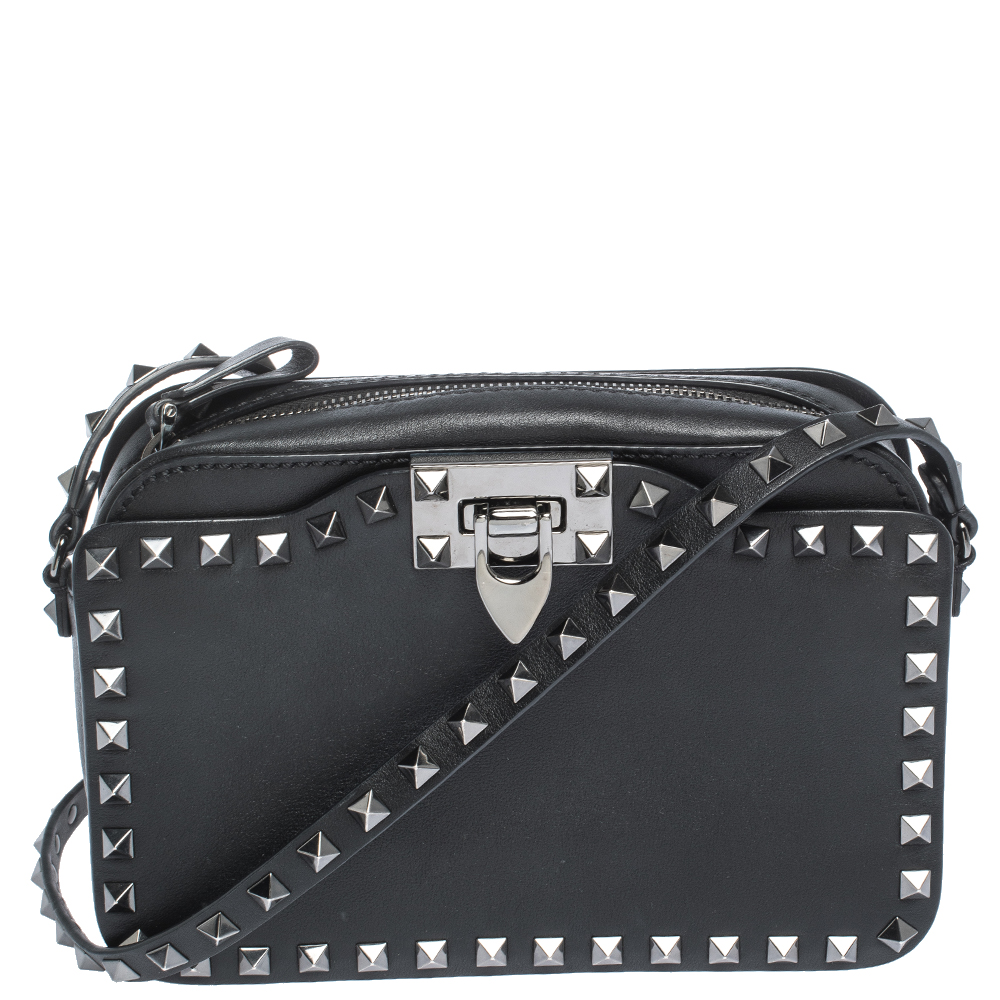 Pre Owned Valentino Leather Small Rockstud Camera Crossbody Bag
