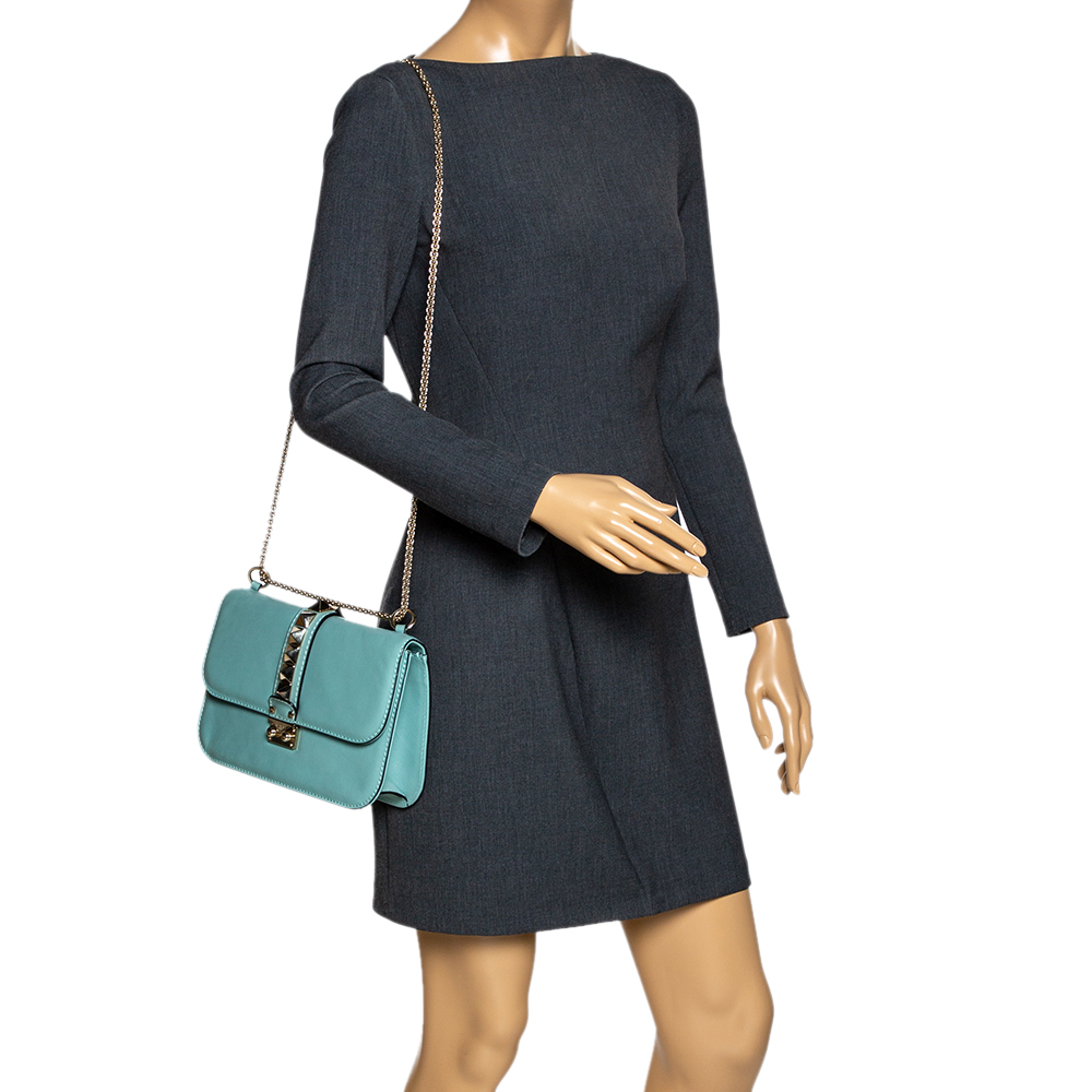 

Valentino Mint Green Leather Rockstud Medium Glam Lock Flap Bag
