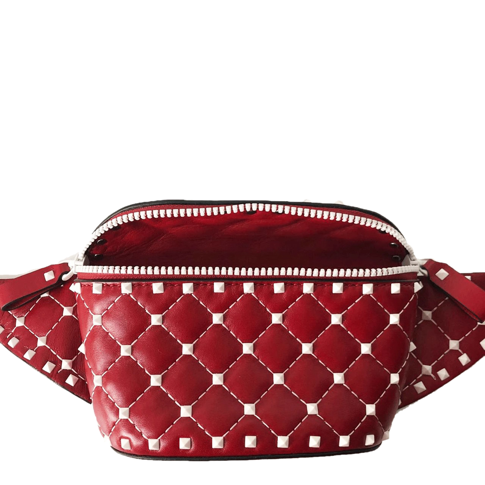 

Valentino Red Quilted Leather Rockstud Belt Bag