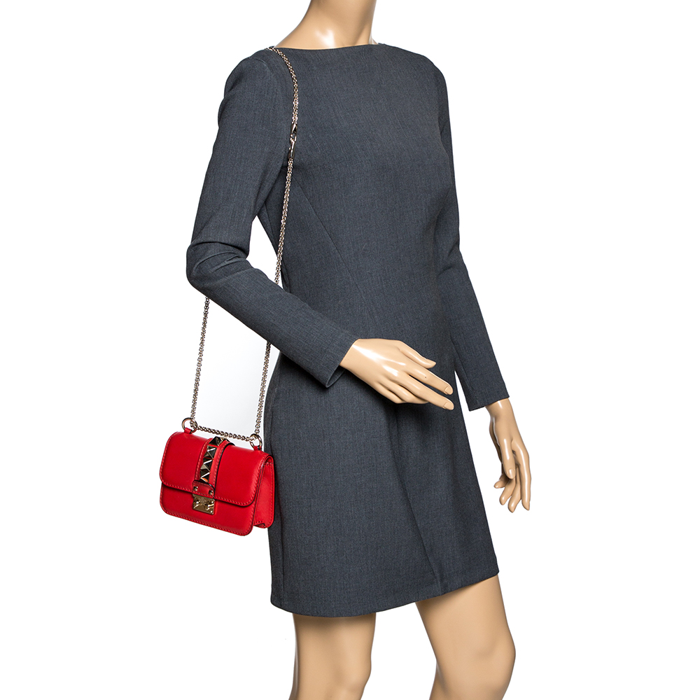 

Valentino Red Leather Mini Glam Lock Shoulder Bag
