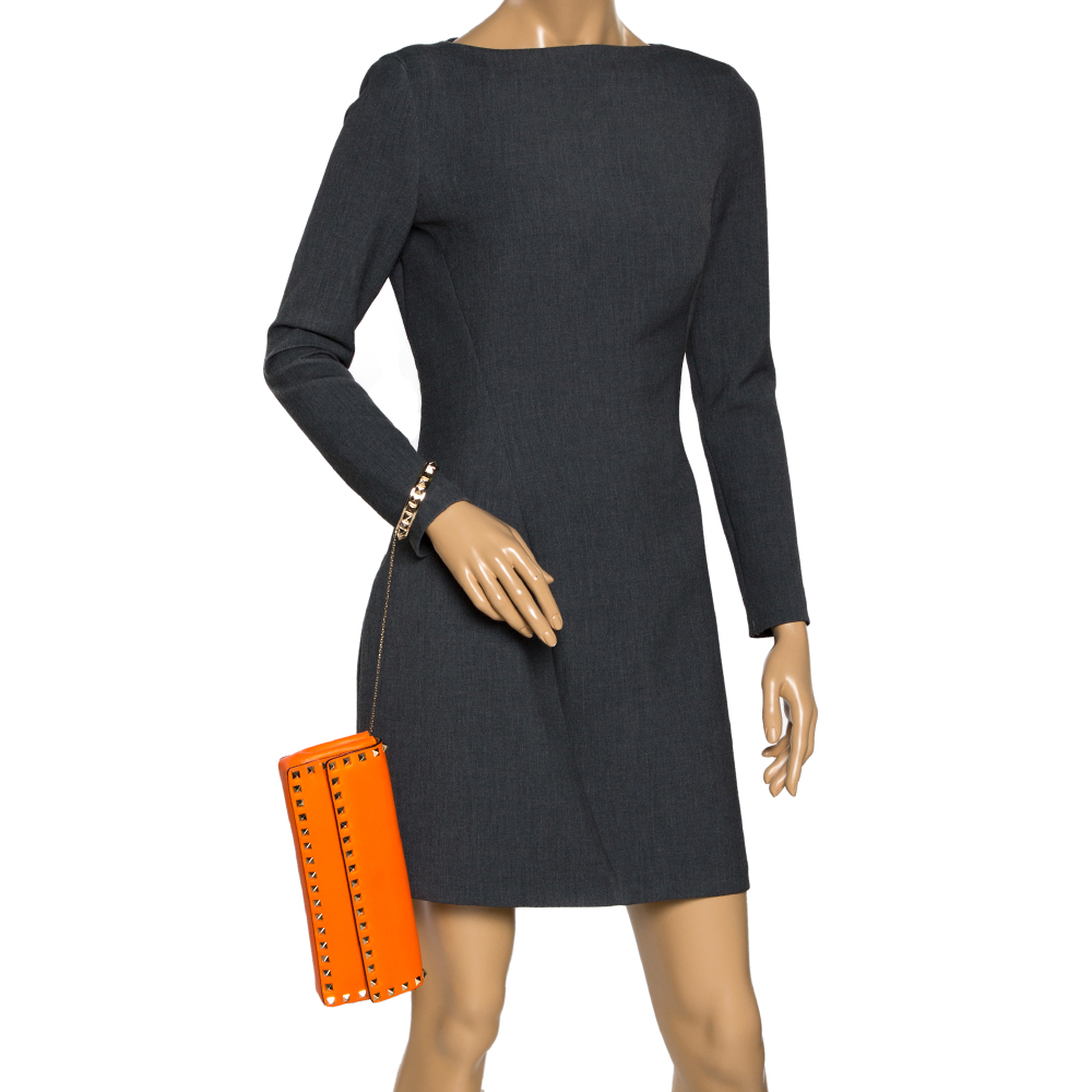

Valentino Neon Orange Leather Rockstud Bracelet Clutch