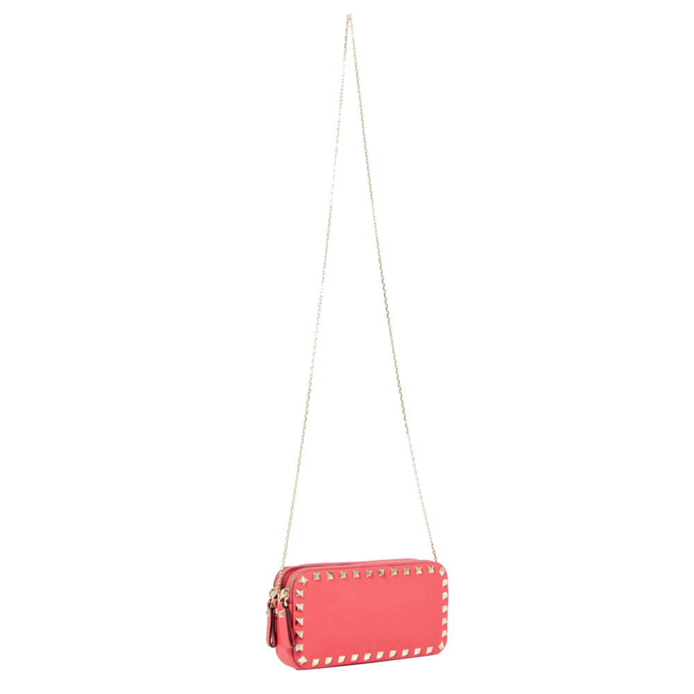 

Valentino Pink Leather Rockstud Zip Chain Wallet