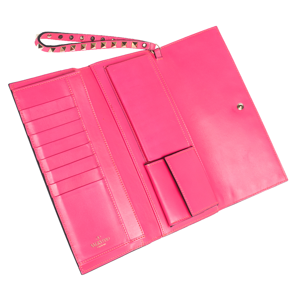 

Valentino Neon Pink Leather Rockstud Wristlet Flap Clutch