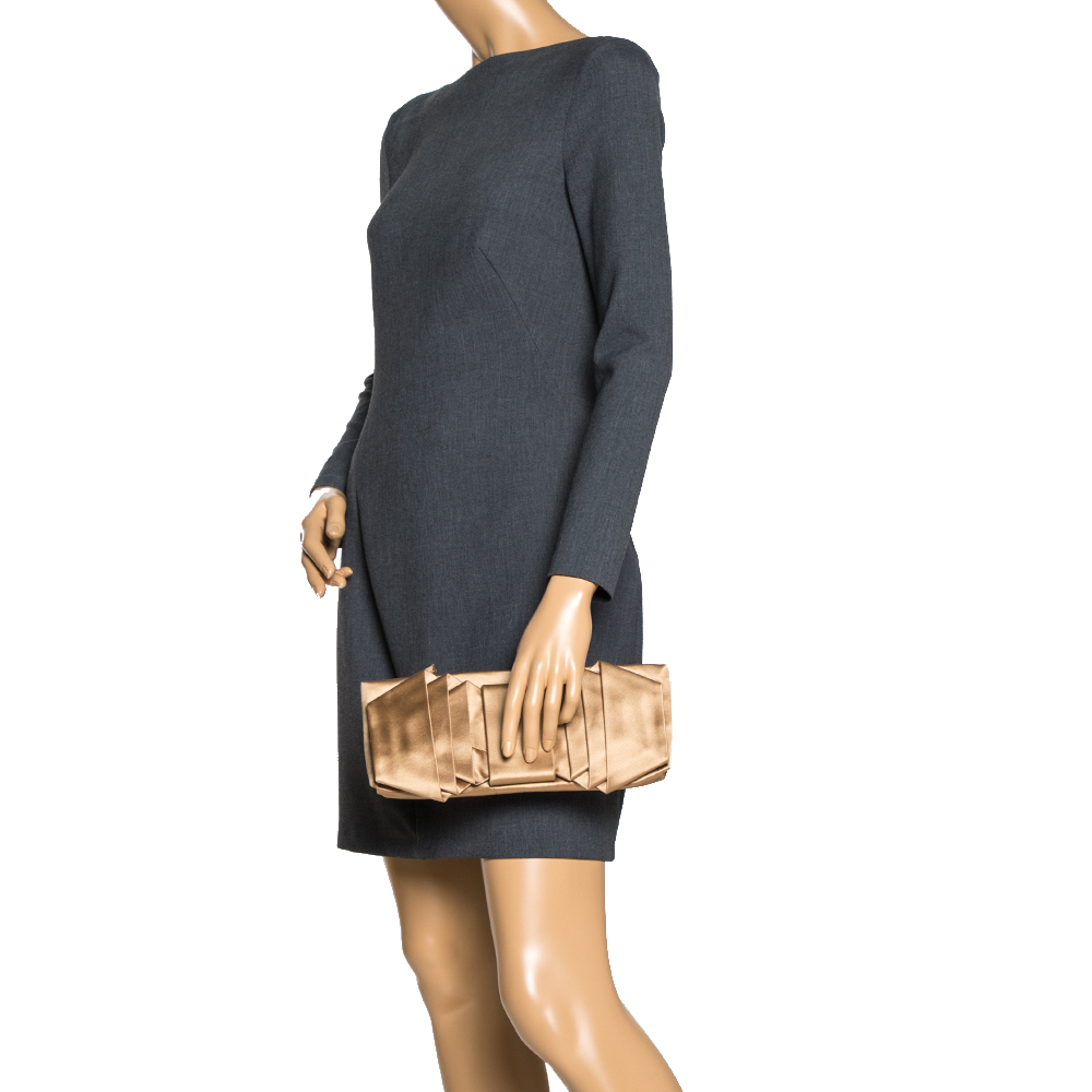 

Valentino Gold Satin Pleated Clutch