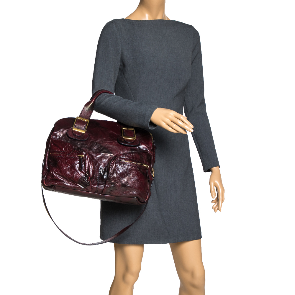 

Valentino Dark Burgundy Leather Triple Zip Satchel