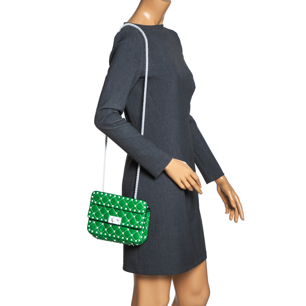 

Valentino Green Quilted Leather Small Rockstud Spike Chain Shoulder Bag