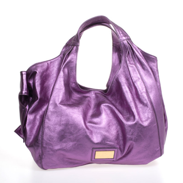 Pre Owned Valentino Metallic Purple Leather Nuage Bow Tote