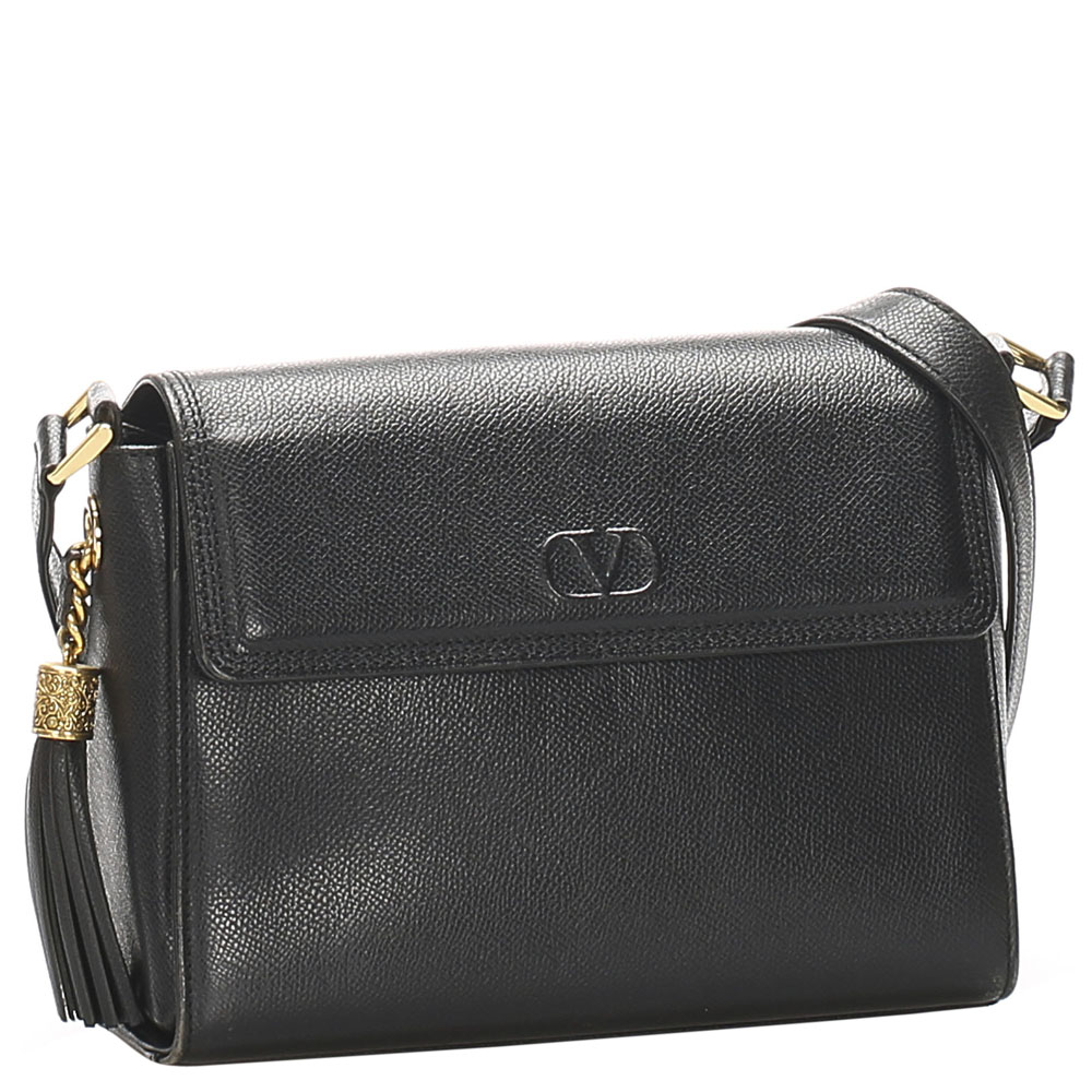 

Valentino Black Leather Tassel Crossbody Bag
