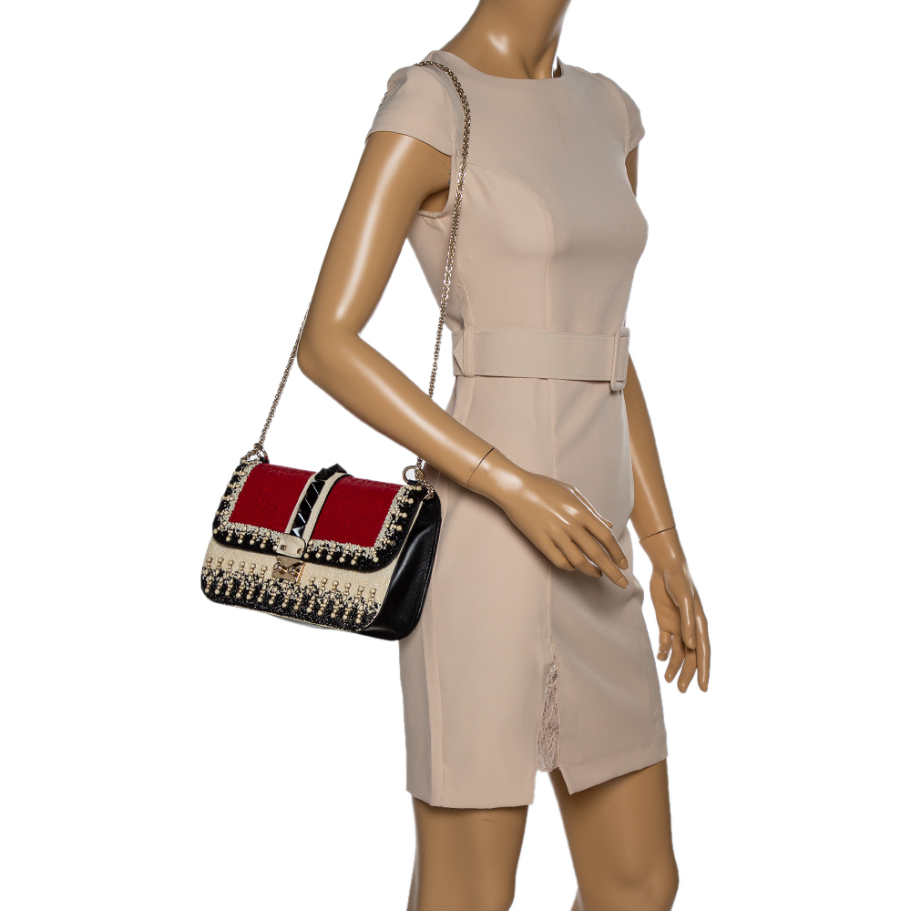 

Valentino Multicolor Beads/Sequins Embellished Leather Medium Glam Lock Flap Bag