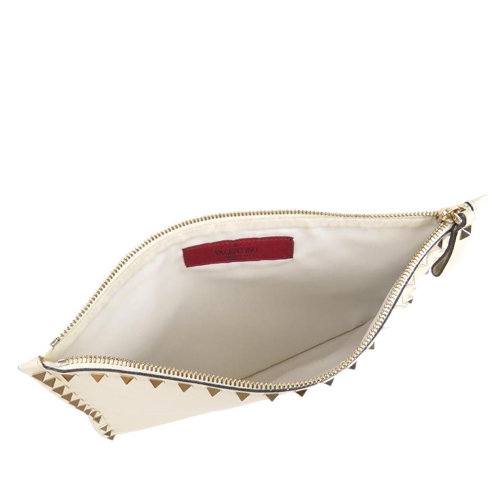

Valentino White Leather Rockstud Clutch Bag