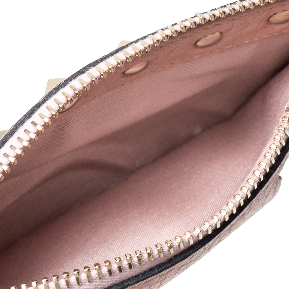 

Valentino Water Rose Leather Rockstud Coin Purse and Card Holder, Pink