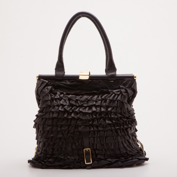 Pre Owned Valentino Black Leather Allure Frame Satchel Bag