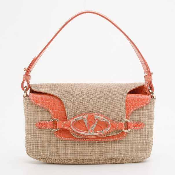 Pre Owned Valentino Straw Shoulder Bag With Swarovski Crystals