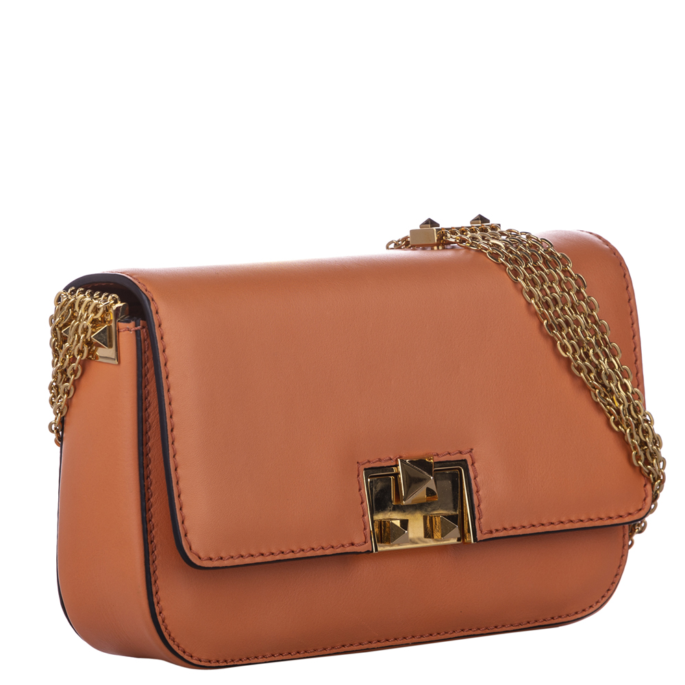 

Valentino Orange Leather Rockstud Glam Lock Crossbody Bag, Multicolor