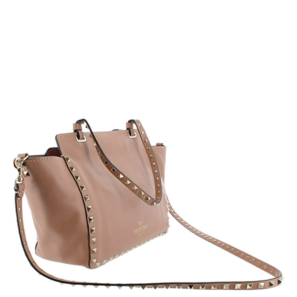 

Valentino Brown Leather Rockstud Small Bag, Beige