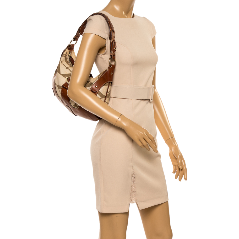 

Valentino Brown/Cream Canvas and Leather Hobo