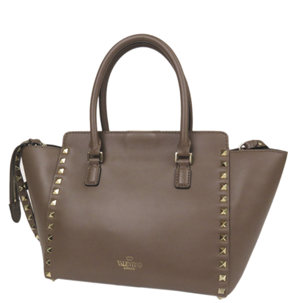 

Valentino Brown Leather Rockstud Tote Bag