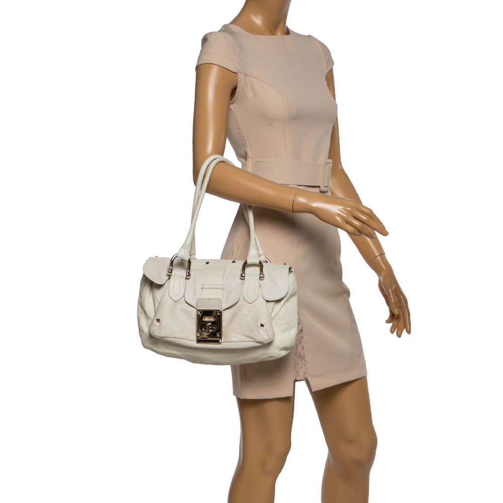 

Valentino White Leather Turn Lock Flap Shoulder Bag