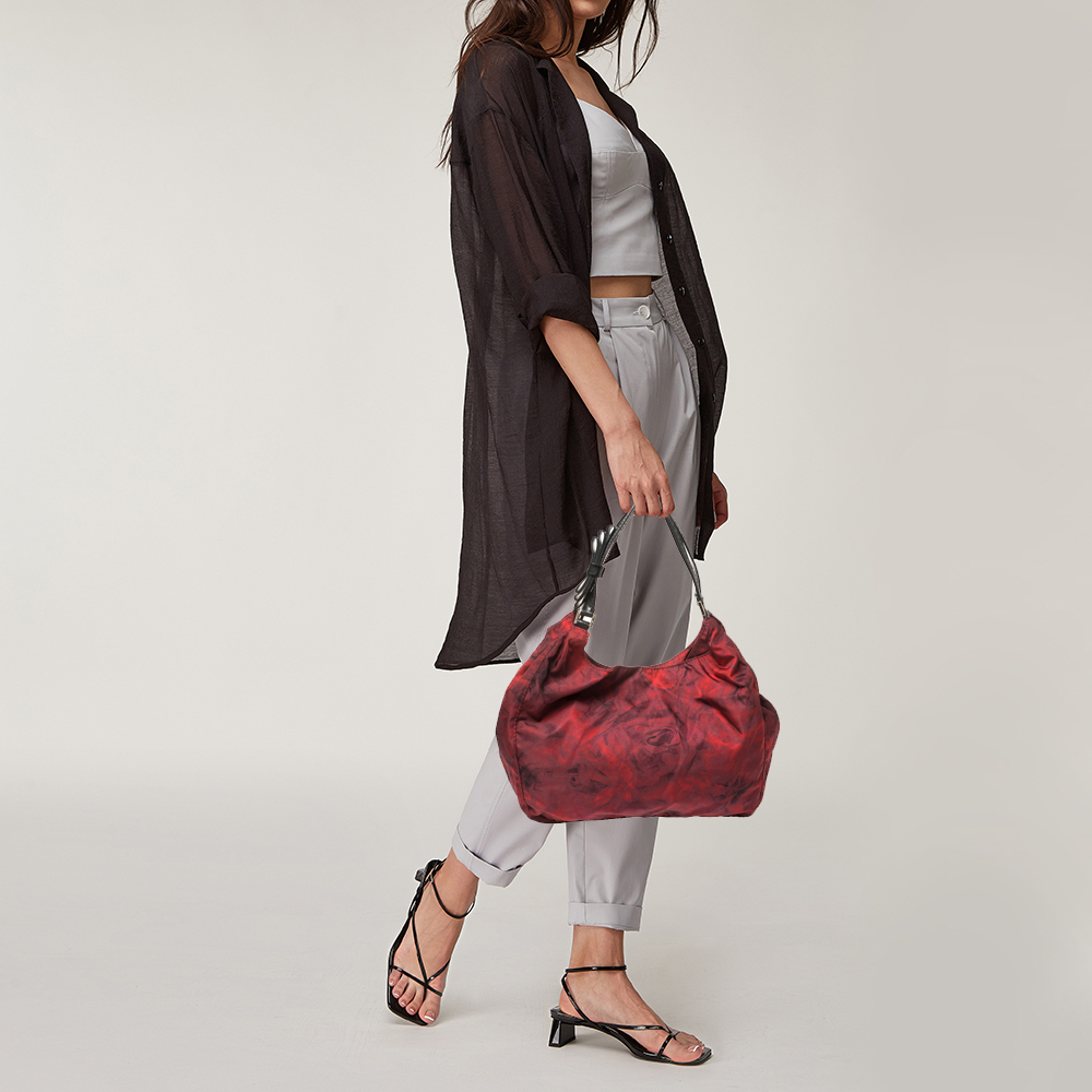 

Valentino Red/Black Rose Printed Nylon Bow Handles Shoulder Bag