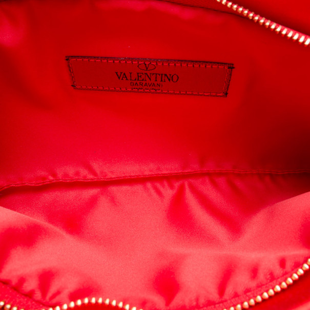 Valentino Garavani Red Satin Pleated Bow Clutch