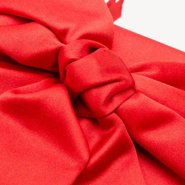 Valentino Garavani Red Satin Pleated Bow Clutch