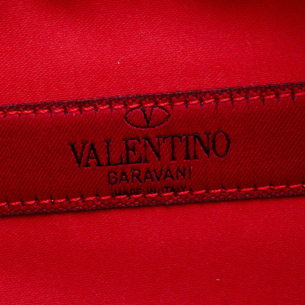 Valentino Garavani Red Satin Pleated Bow Clutch