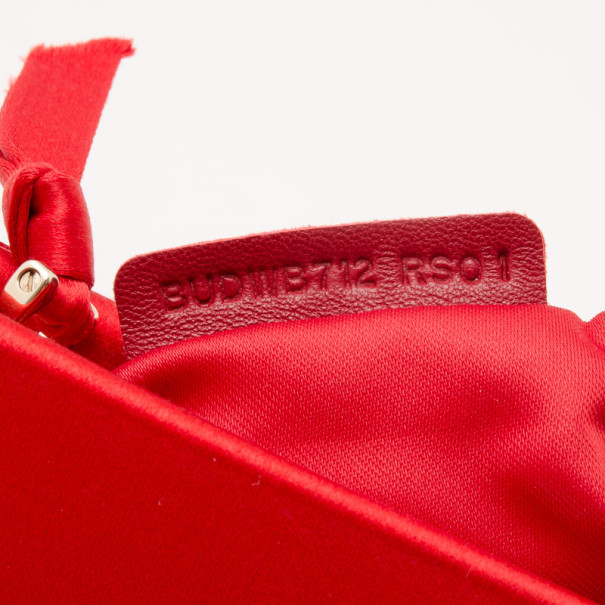 Valentino Garavani Red Satin Pleated Bow Clutch