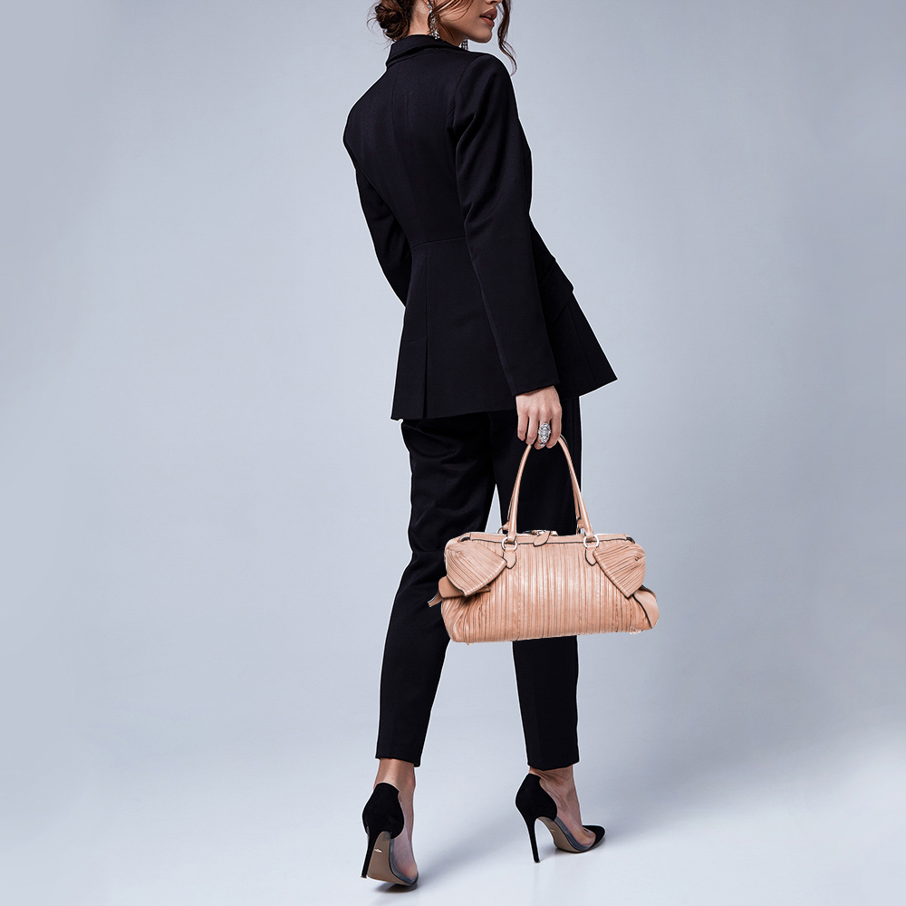 

Valentino Beige Pleated Leather Side Bow Satchel