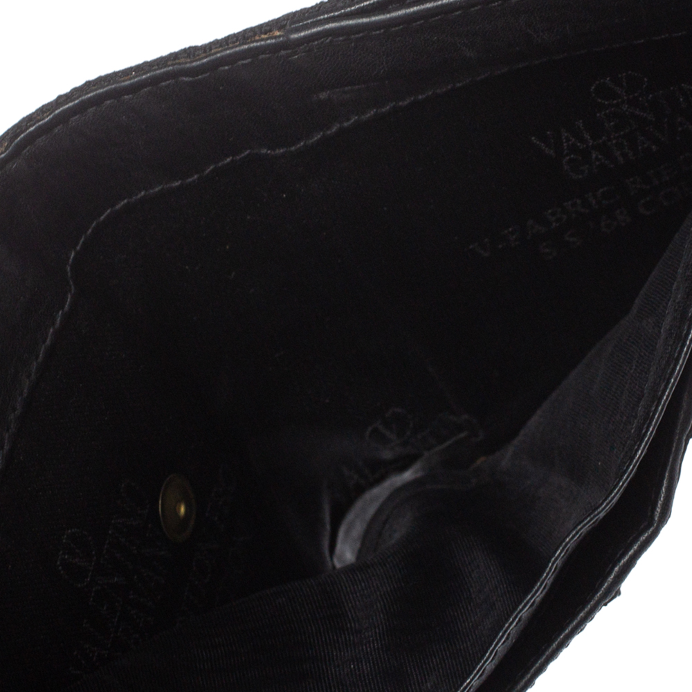 

Valentino Black Canvas and Leather S.S. Collection V Logo Compact Wallet