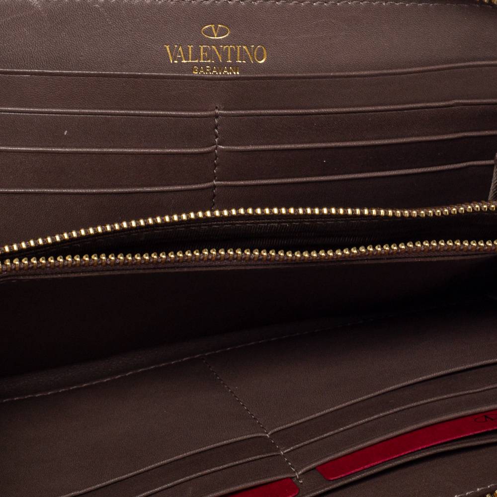 

Valentino Brown/Beige Lace Print Leather Zip Around Continental Wallet