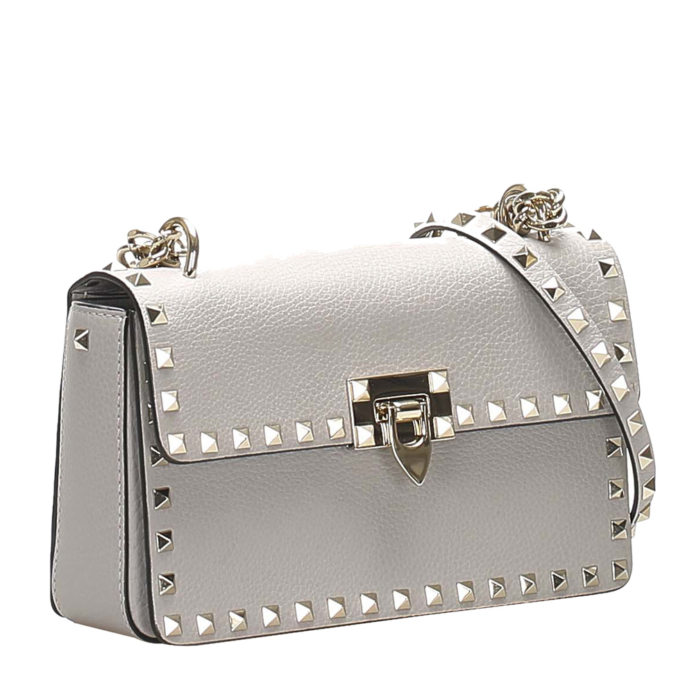 

Valentino Grey/Silver Rockstud Leather Crossbody Bag