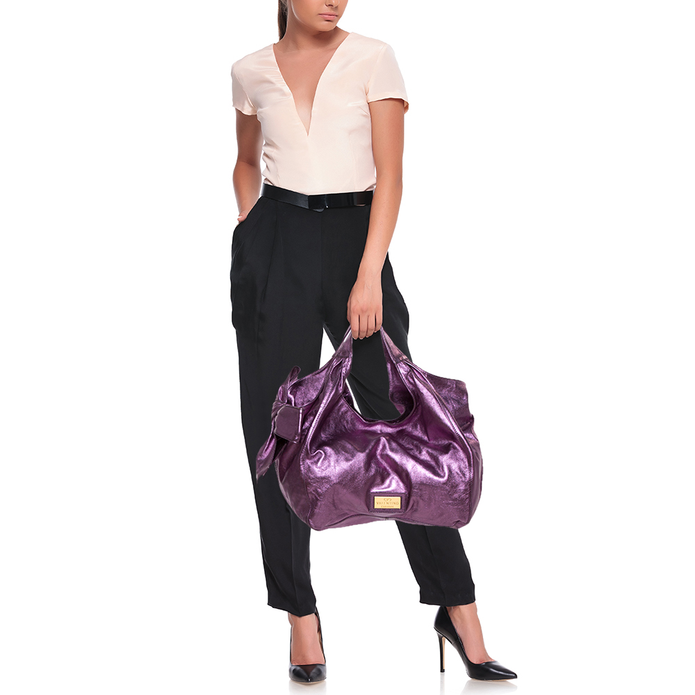 

Valentino Metallic Purple Leather Nuage Bow Tote