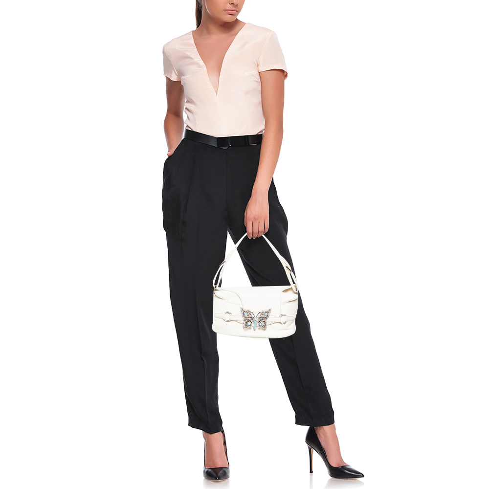 

Valentino White Soft Leather Embellished Butterfly Small Shoulder Bag